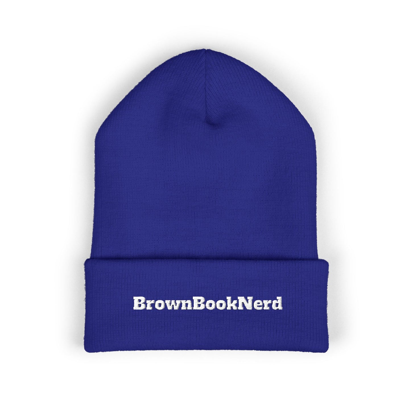BrownBookNerd Embroidered Cuffed Beanie — Cozy Reader Knit Hat