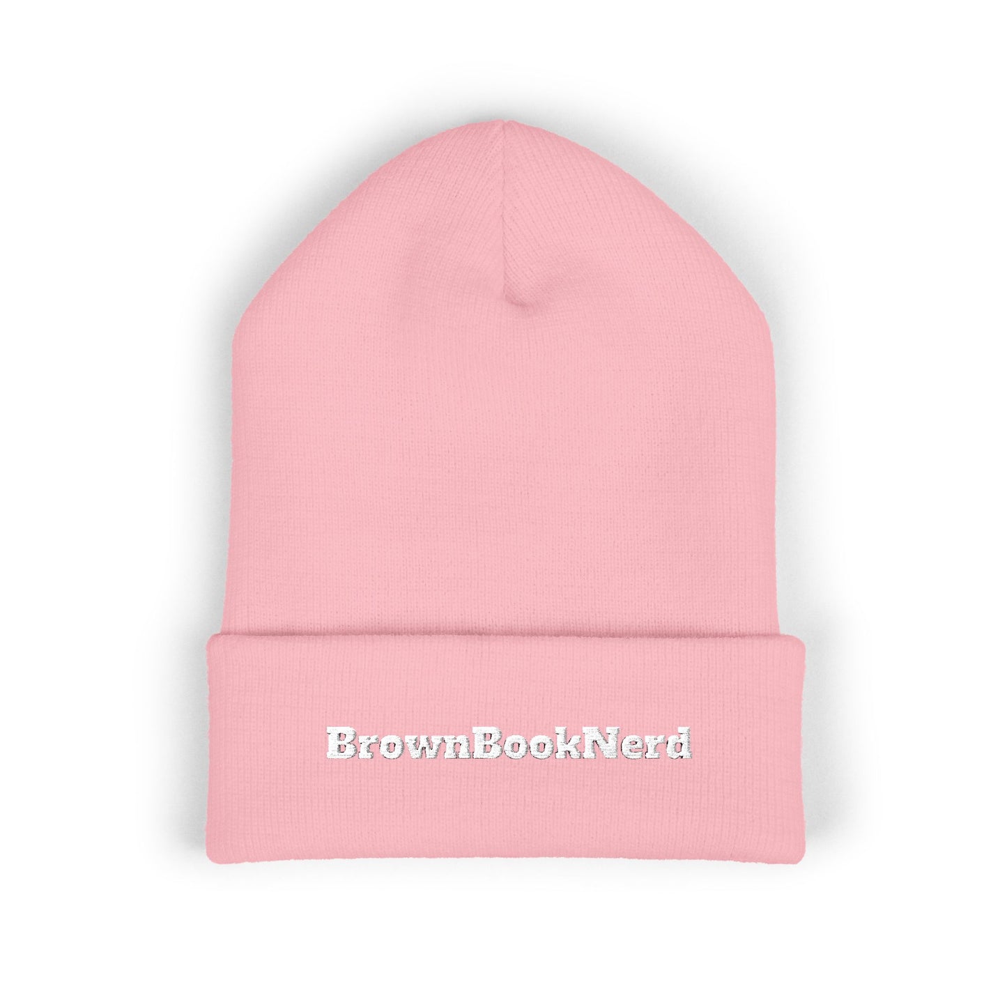 BrownBookNerd Embroidered Cuffed Beanie — Cozy Reader Knit Hat