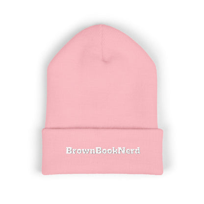 BrownBookNerd Embroidered Cuffed Beanie — Cozy Reader Knit Hat