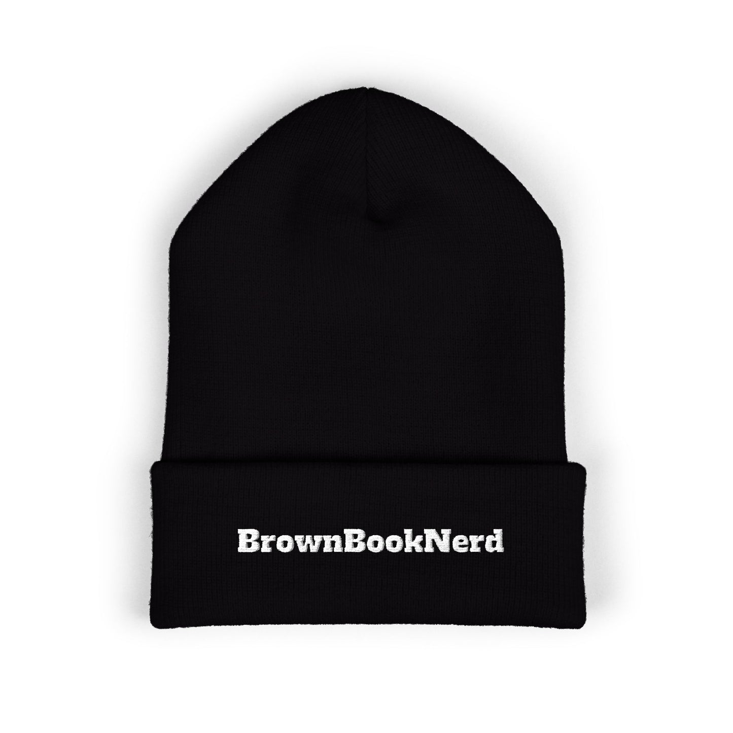 BrownBookNerd Embroidered Cuffed Beanie — Cozy Reader Knit Hat